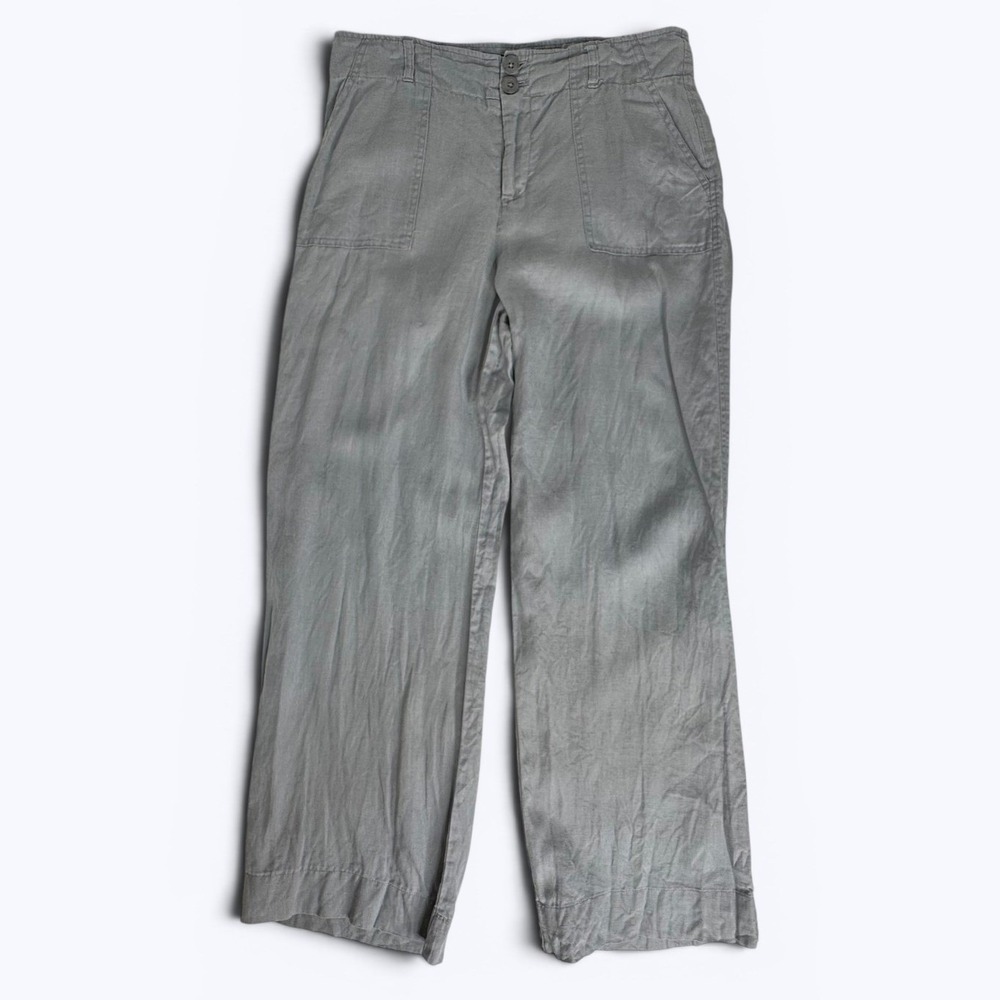 Adrienne Vittadini 100% Linen Pants Gray Wide Leg Minimalist Coastal Womens 8